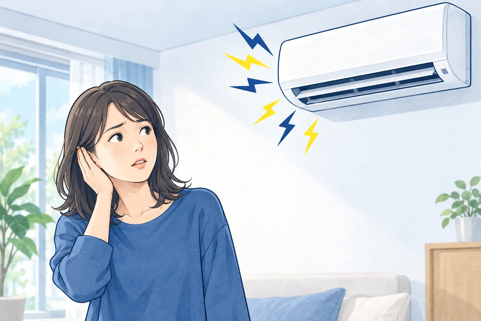 エアコンの異音が気になる人のイラスト