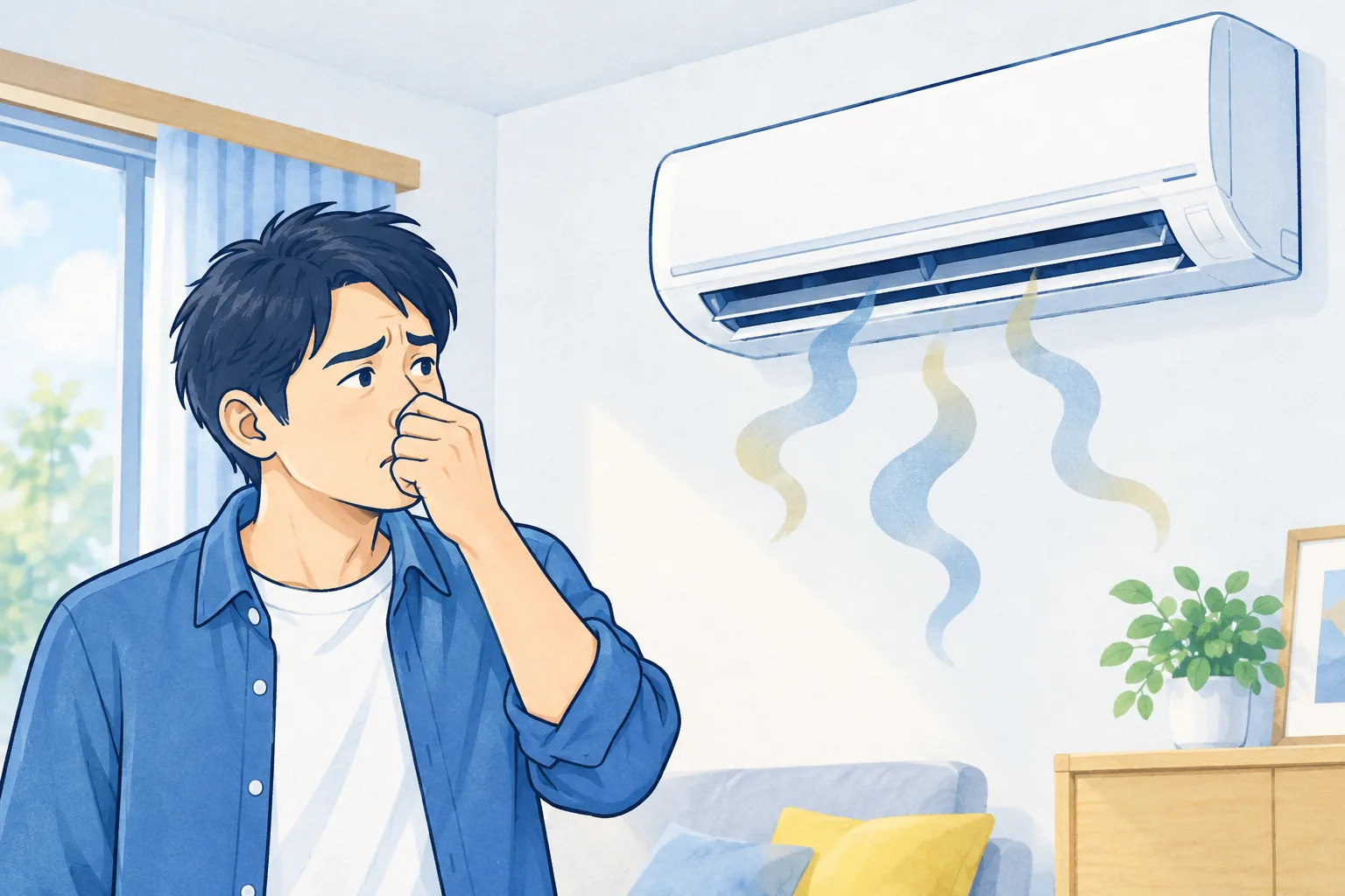 エアコンのにおいが気になる人のイラスト