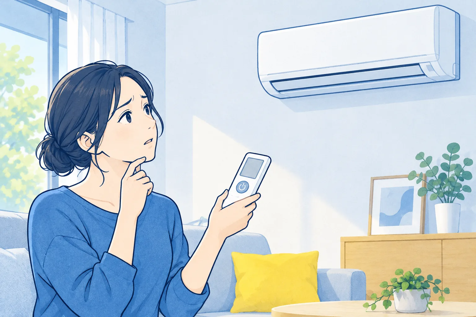 リモコンを操作しても動かないエアコンのイラスト
